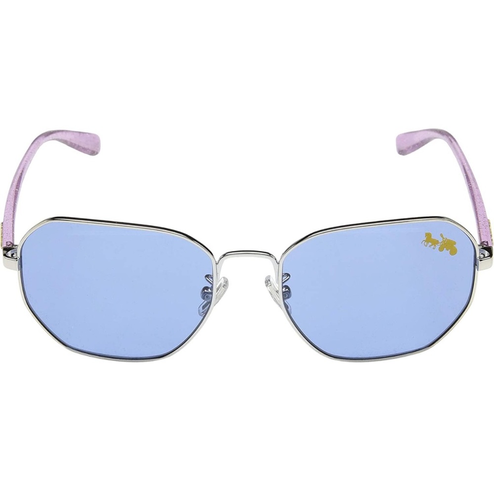 COACH NEW UNISEX silver frame solid blue lens 56 mm sunglasses - Picture 2 of 9